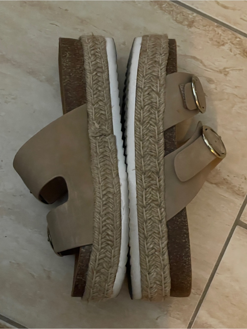 Neutral Beige Double-Buckle Slide Sandals - Women